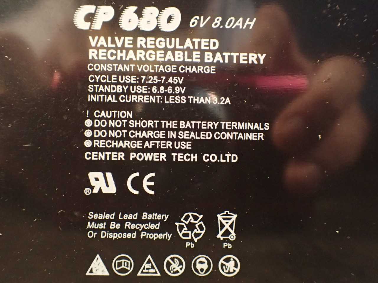 Vision CP-680, 6V, 8AH Sealed Lead-Acid SLA Emergency Light Rechargeable Battery - INDUSTRIAL PARTS
