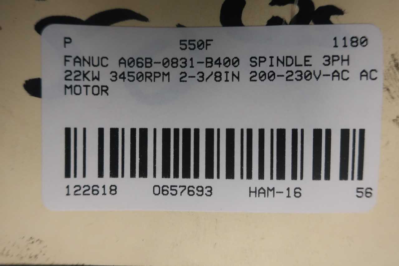 FANUC A06B-0831-B400 SERVO SPINDLE MOTOR 3PH 22KW (FOR PARTS) - SERVO