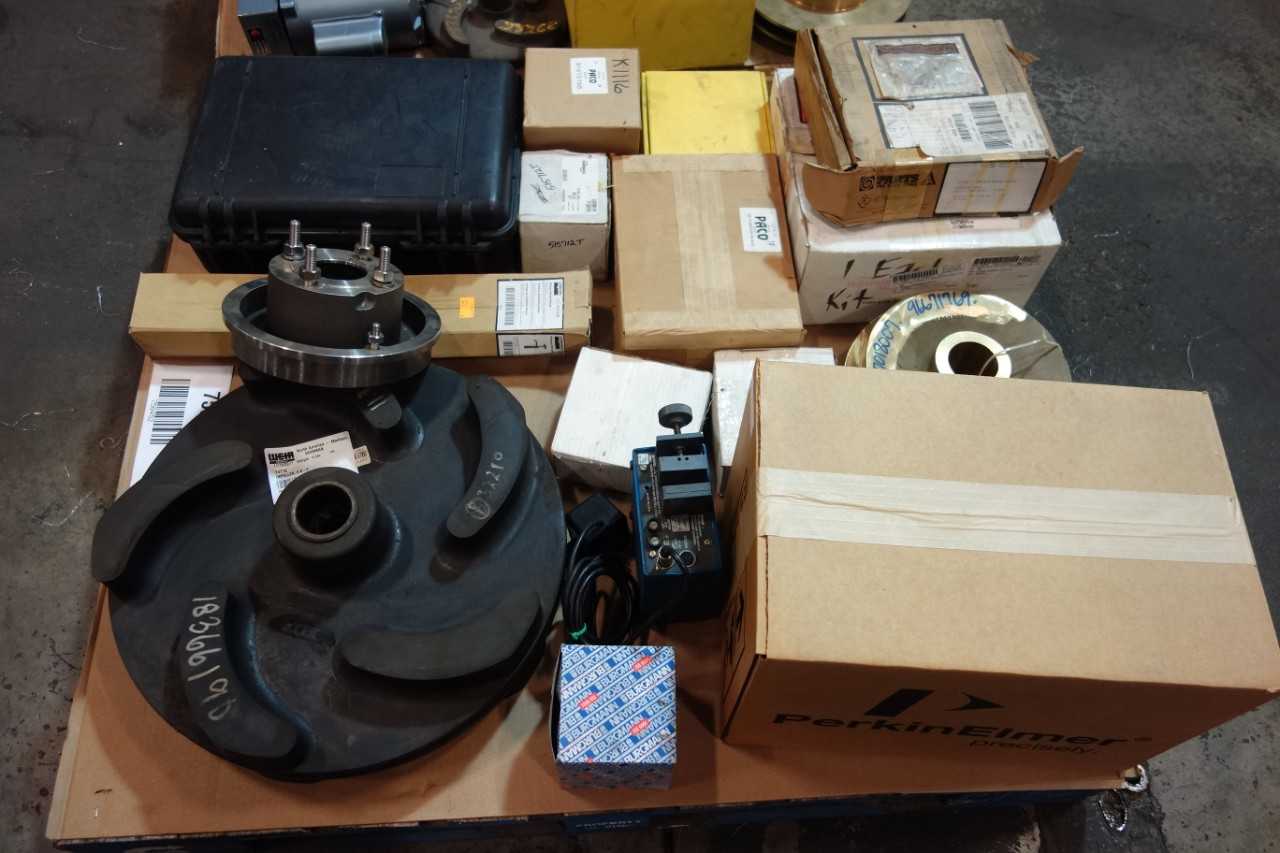 2 PALLETS OF ASSORTED PUMPS, PUMP REPLACEMENT PARTS AND ACCESSORIES, SLEEVES- FLOWSERVE, DAYTON, INDUSTRIAL SCIENTIFIC - PUMPS