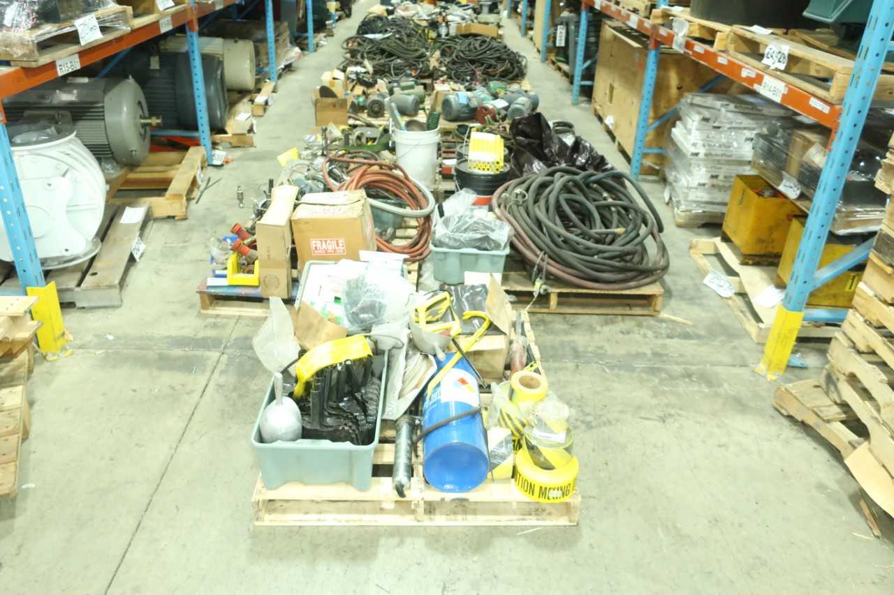 5 PALLETS OF ASSORTED TOOLS SAWS PPE HOISTS GRINDING WHEELS POWER TOOLS CHAINS HARNESS DRILLS IMPACT TOOLS - MISCELLANEOUS