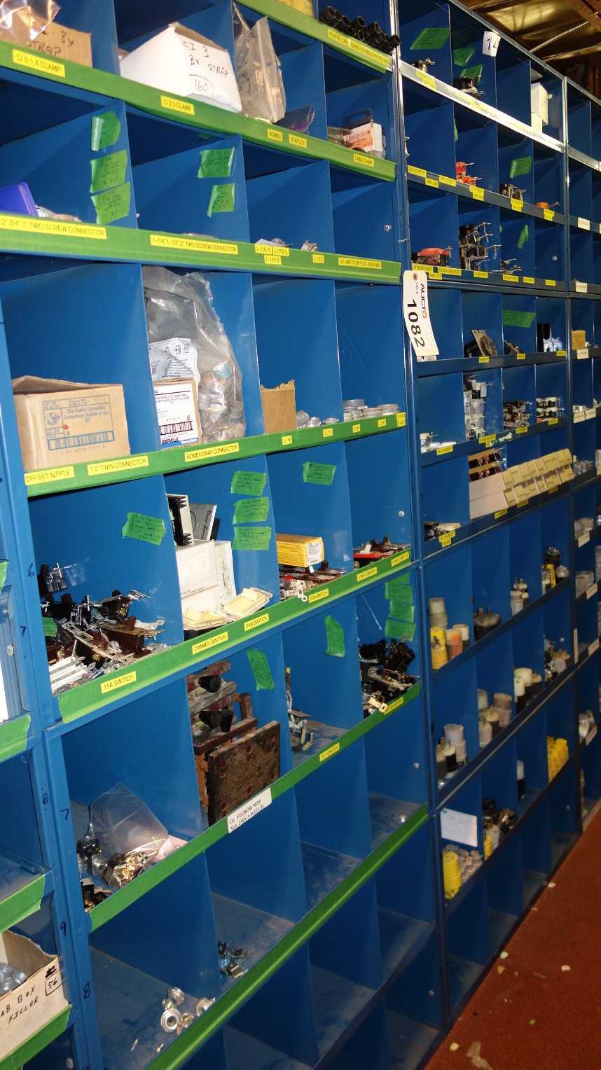 CONTENTS OF 4X STACKED PIGEON HOLE CABINETS, ASSORTED ELECTRICAL MRO - ELECTRICAL COMPONENTS