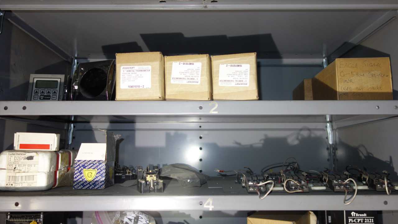 CABINET WITH CONTENTS, ASSORTED ELECTRICAL PLCS - ELECTRICAL COMPONENTS