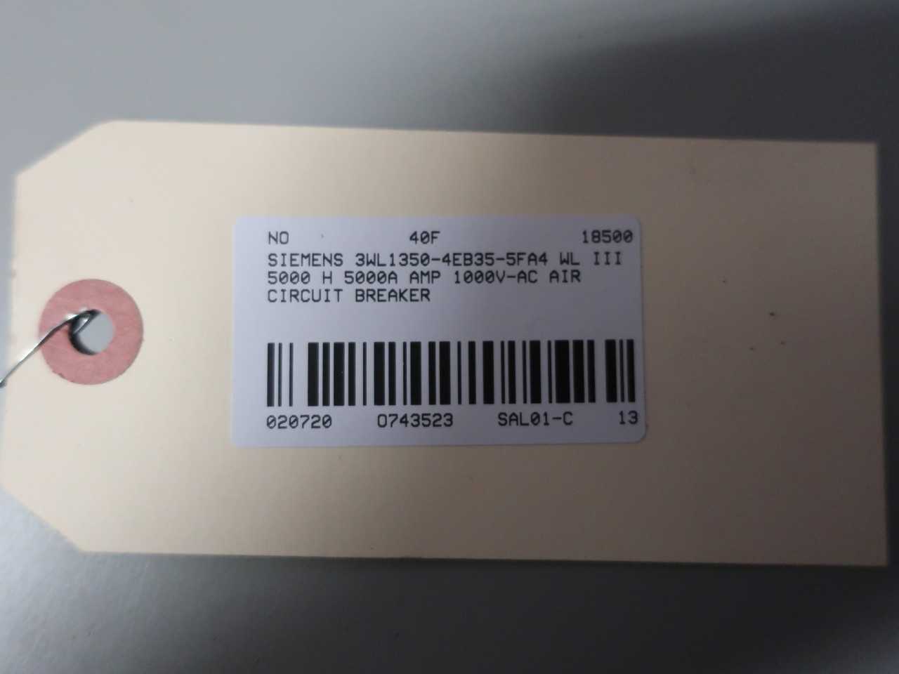 SIEMENS 3WL1350-4EB35-5FA4 CUBICLEBUS WL III 5000A AMP BREAKER - CIRCUIT BREAKERS