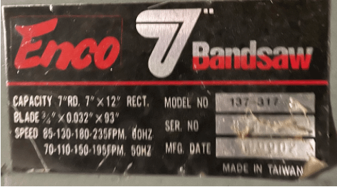 Enco 7" Bandsaw - METAL SAWS
