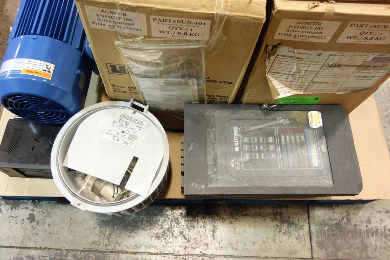 3 PALLETS OF ASSORTED ELECTRICAL, MOTORS,LIGHTING,DISCONNECT SWITCH,METERS - ELECTRIC MOTORS
