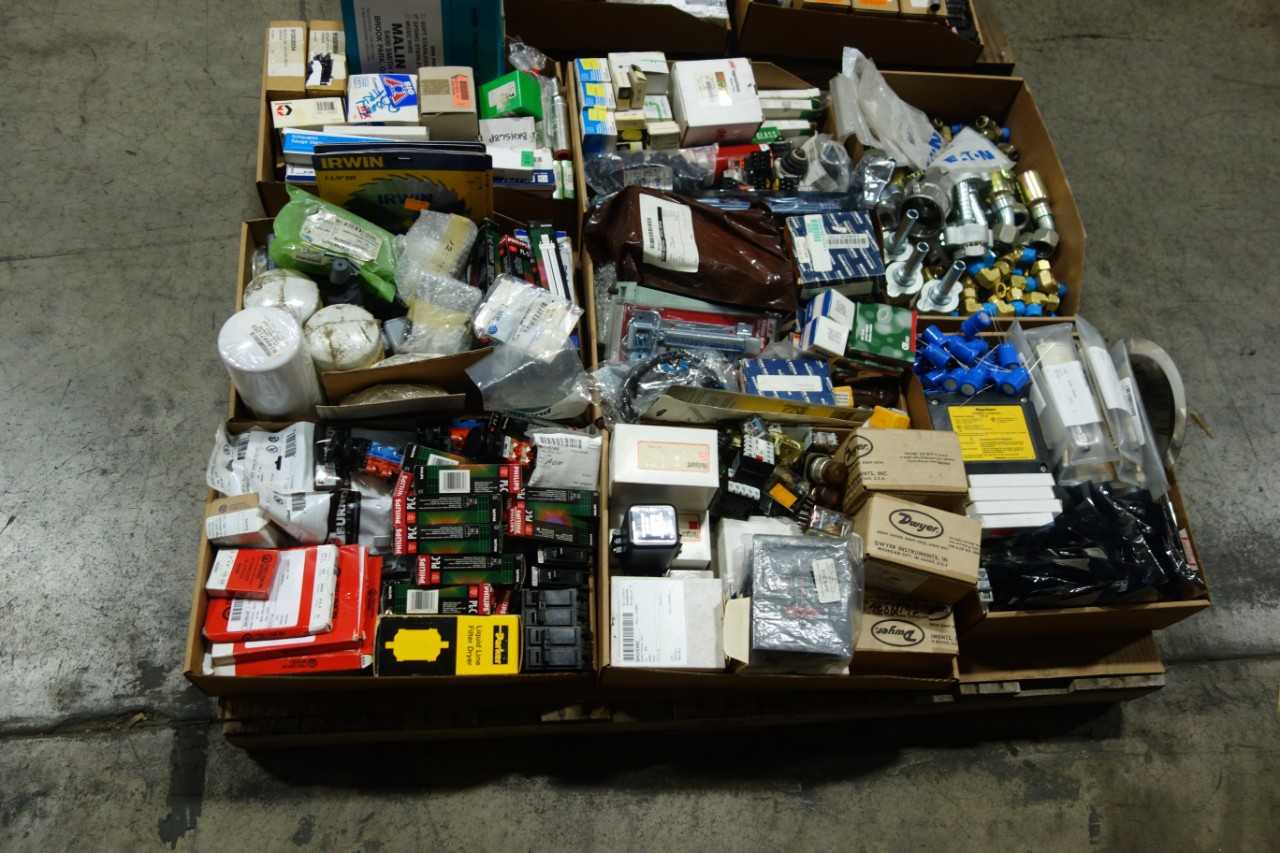 2 PALLETS OF ASSORTED MISCELLANEOUS INDUSTRIAL SURPLUS - ELECTRICAL COMPONENTS