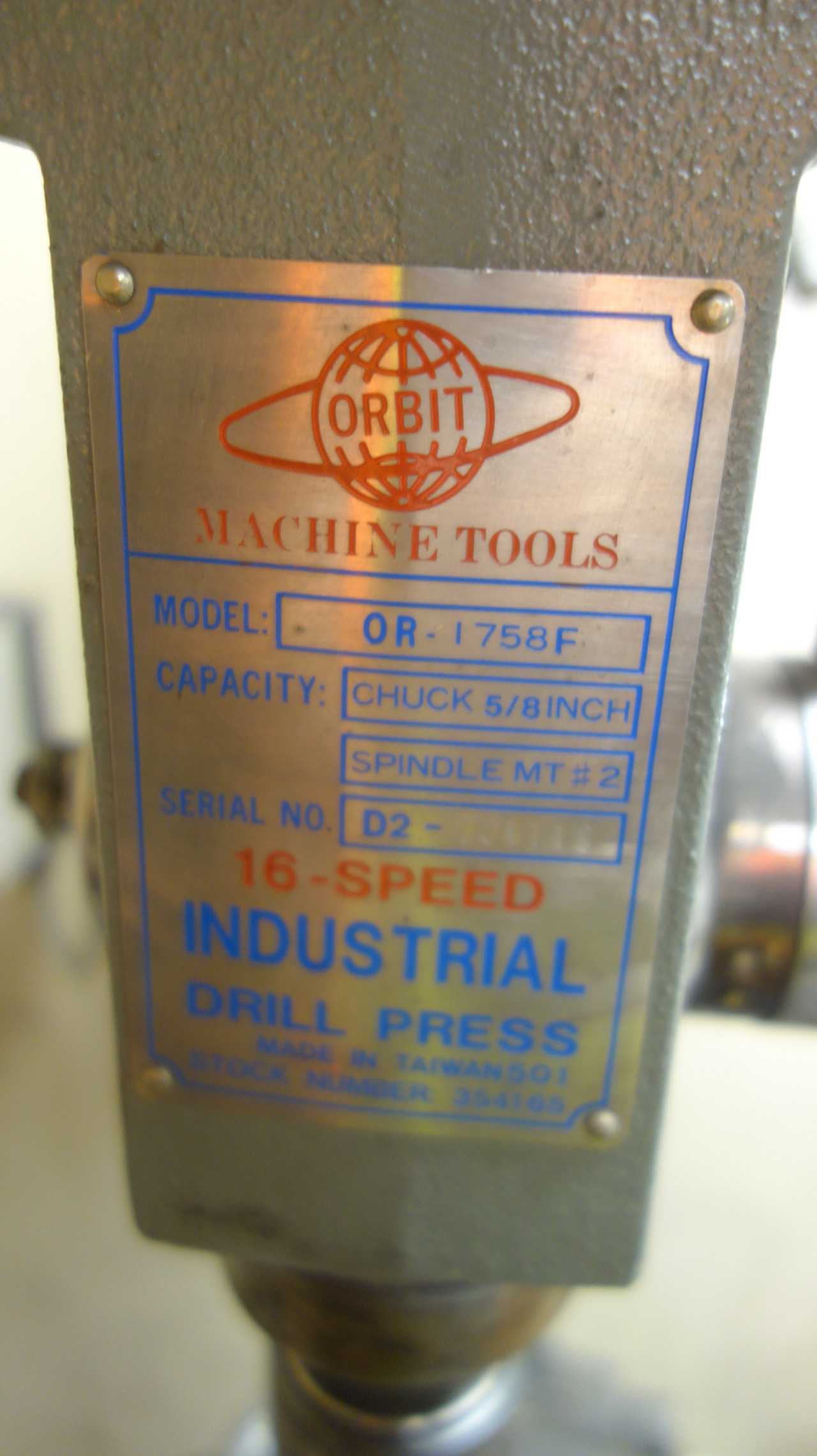 ORBIT OR-1758 F 16 SPEED DRILL PRESS - MISCELLANEOUS