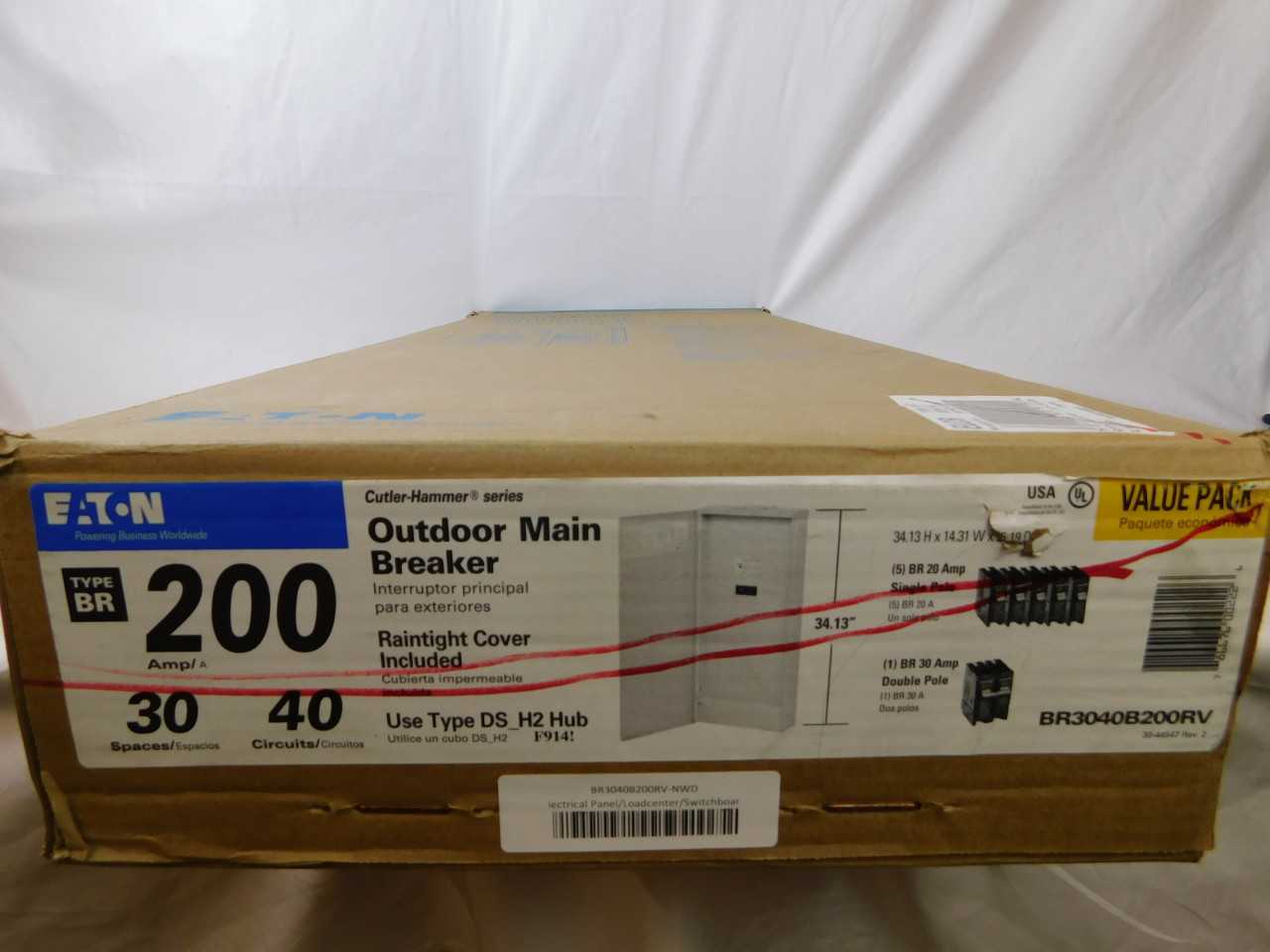 (1) Eaton BR3040B200RV Main Breaker Panel Type BR 200A 120/240VAC - ELECTRICAL COMPONENTS (1) Eaton BR3040B200RV Main Breaker Panel Type BR 200A 120/240VAC - ELECTRICAL COMPONENTS
