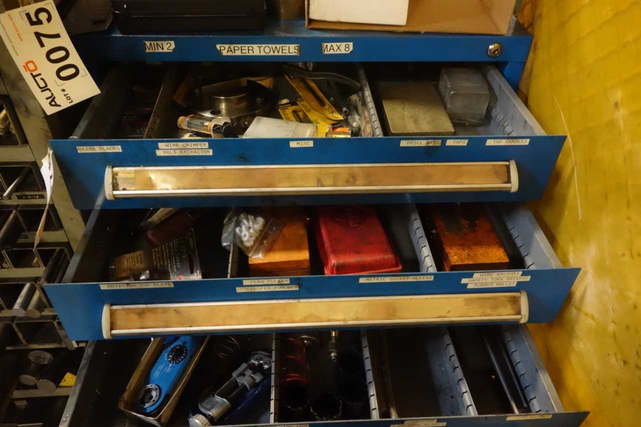 Tool cabinet with drill bits, crimpers, grinder parts, wrenches, clamps - GRINDING MACHINES