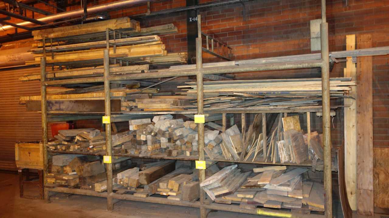 CONTENTS OF RACK, ASSORTED WOOD, BEAMS, PLANKS, PLYWOOD - MISCELLANEOUS