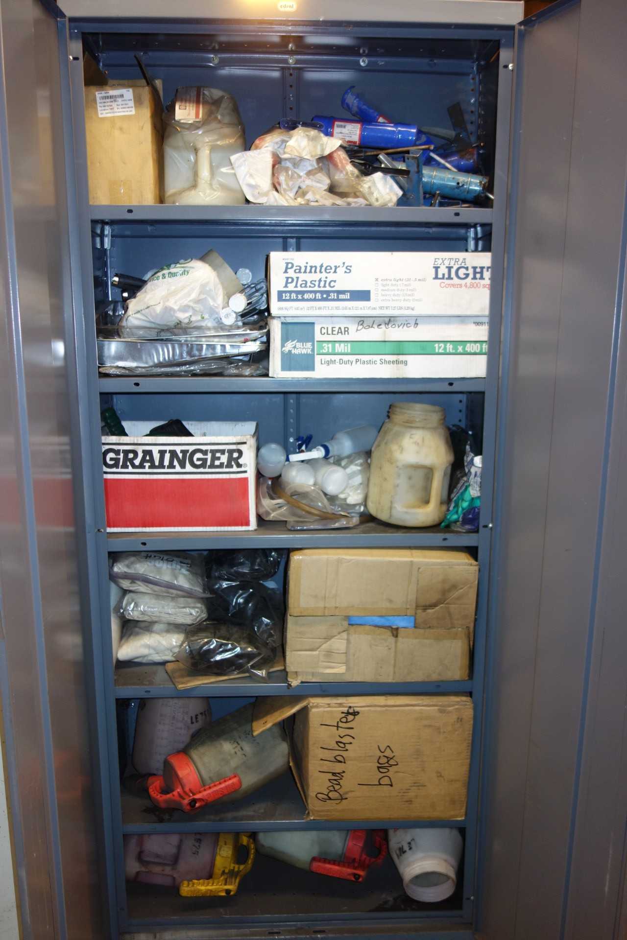 CONTENTS WITH CABINET, PAINT & FUEL SUPPLIES - TOOL STORAGE
