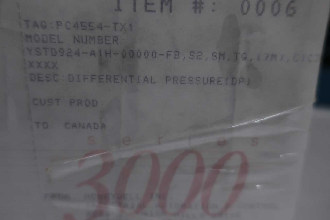 HONEYWELL YSTD924 DIFFERENTIAL PRESSURE TRANSMITTER - INSTRUMENTATION