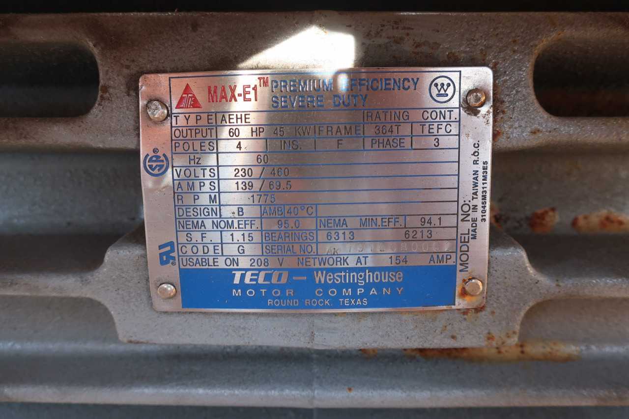 WESTINGHOUSE MOTOR MAX-E1 60HP 3PH 460V 1775RPM - ELECTRIC MOTORS