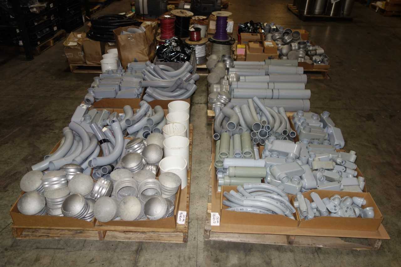 7 PALLETS OF CONDUIT FITTINGS AND ELECTRICAL HARDWARE - ELECTRICAL COMPONENTS