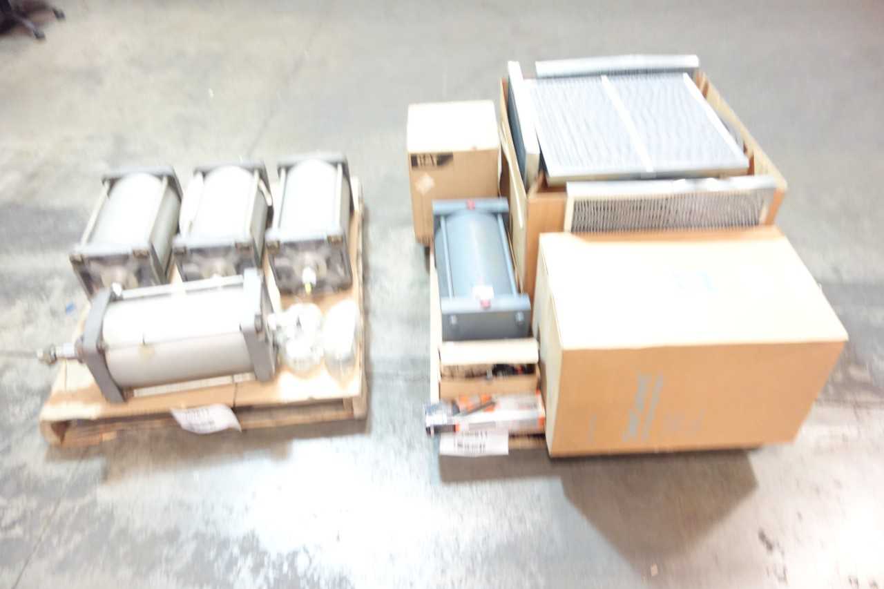 2 PALLETS OF ASSORTED PNEUMATIC CYLINDERS, PARTS, FILTERS, LUBRICATOR, REGULATOR - PNEUMATIC CYLINDERS & ACTUATORS
