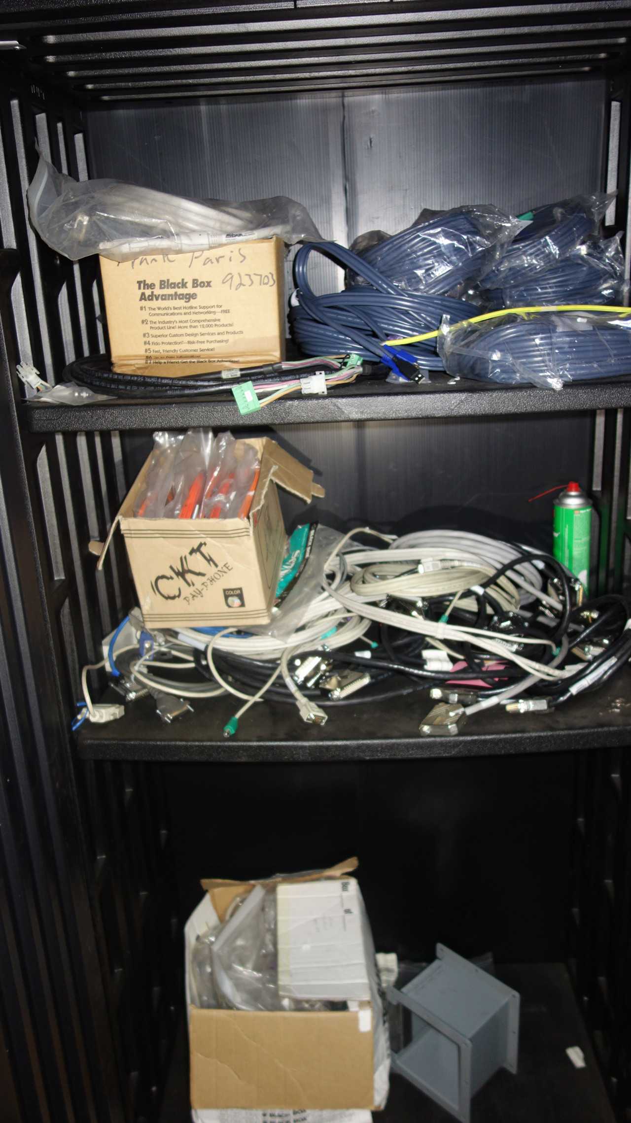 LOT OF 2 CABINETS WITH CONTENTS, BOARDS, RELAYS - ELECTRICAL COMPONENTS