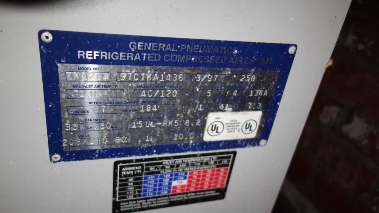 GENERAL PNEUMATICS TK126A REFRIGERATED COMPRESSED AIR DRYER - AIR DRYERS