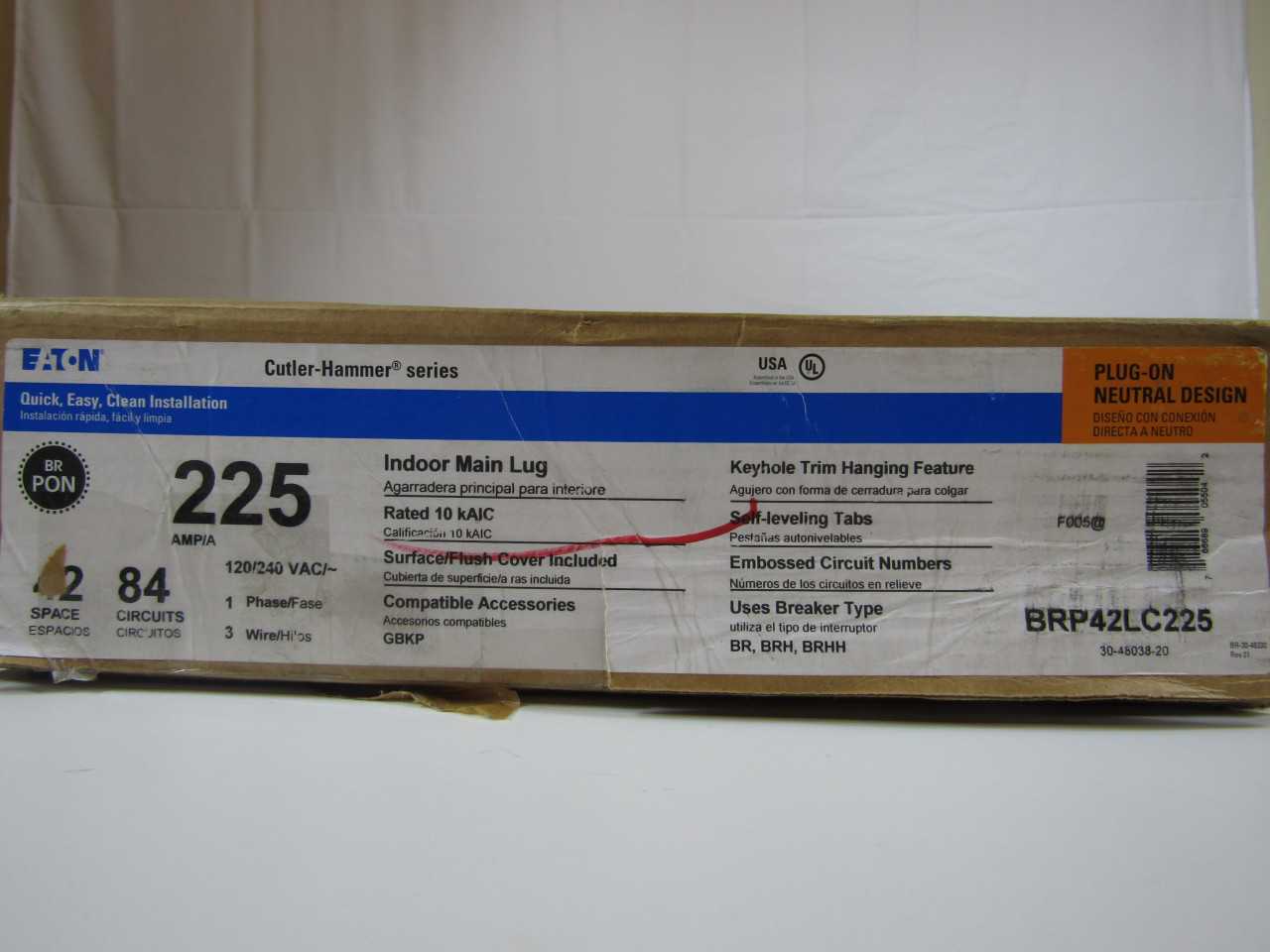 Quantity 1 of Eaton BRP42LC225 Main Lug Panel BR 1P 225A - ELECTRICAL COMPONENTS