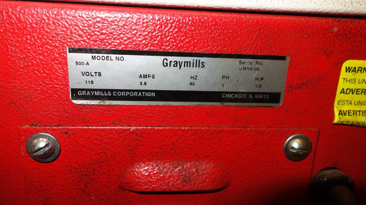 GRAYMILLS 500-A CLEAN-O-MATIC PARTS WASHER - PROCESS EQUIPMENT