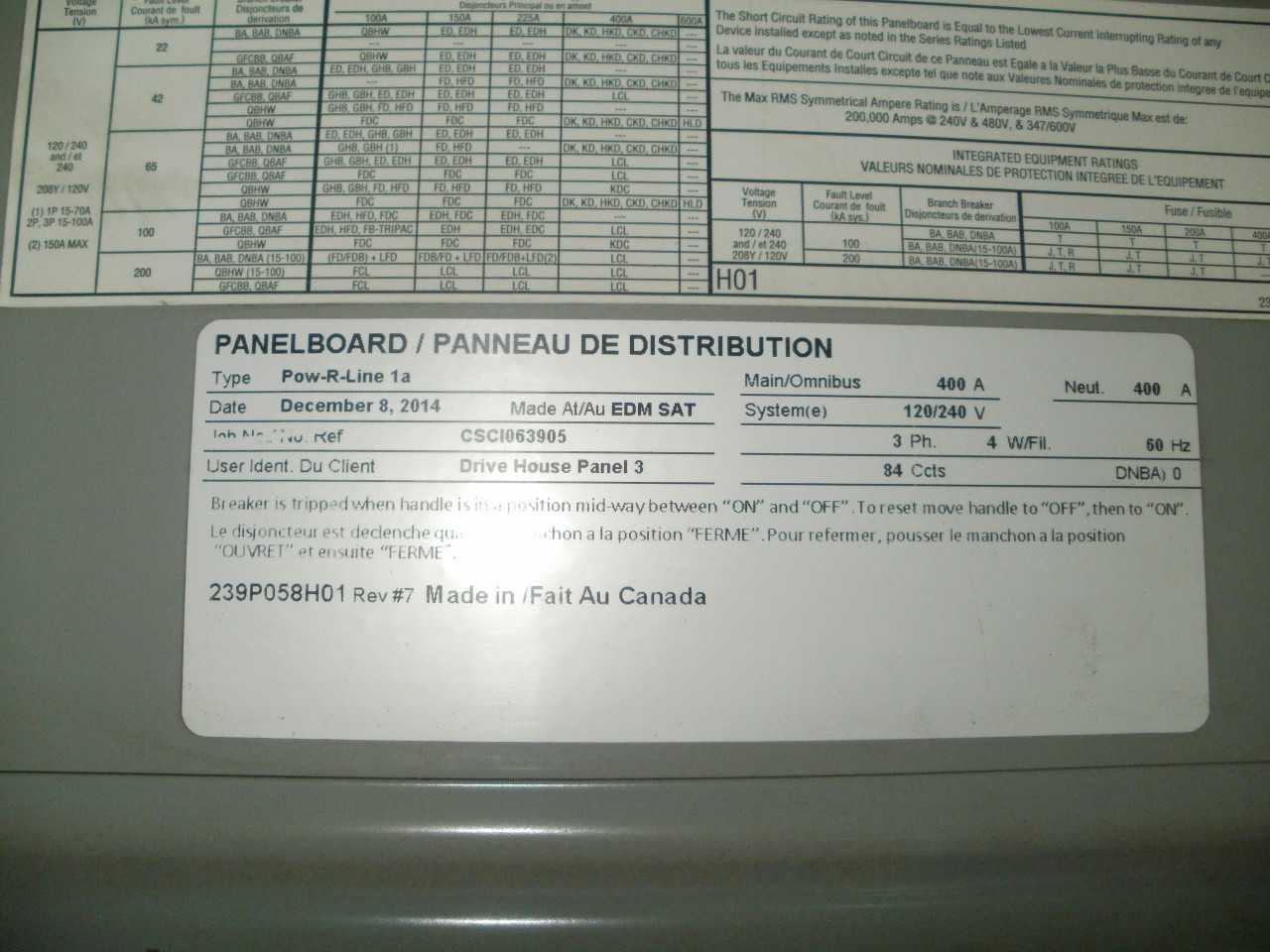 EATON PANEL BOARD 400A-120-240 POW-R-LINE 3 - INDUSTRIAL PARTS
