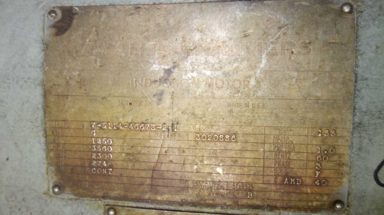 ALLIS CHALMERS 133 G 1250HP MOTOR 2300V 3020SS6 - ELECTRIC MOTORS