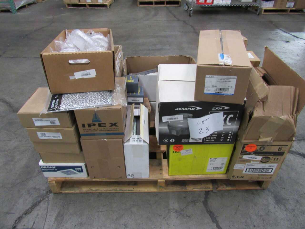 Pallet of 210x Assorted Electric Fans, Neutral/Ground, Lights, Electrical Conduit Fittings & More - ELECTRICAL COMPONENTS