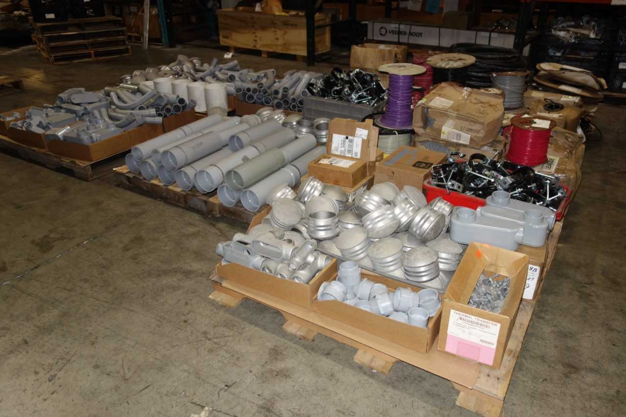 7 PALLETS OF CONDUIT FITTINGS AND ELECTRICAL HARDWARE - ELECTRICAL COMPONENTS