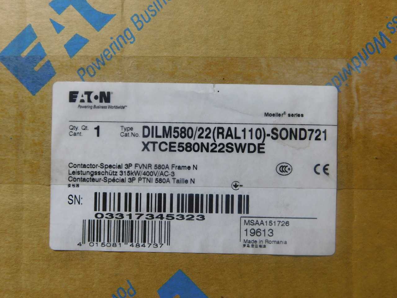 Quantity of 1x XTCE580N22SWDE Contactors - CONTACTORS