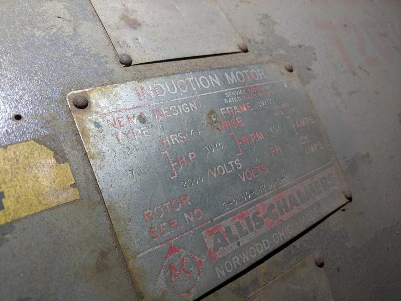LOT OF 2 ALLIS CHALMERS TYPE G 700HP MOTORS 230V - ELECTRIC MOTORS