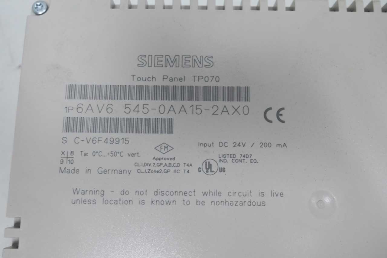 SIEMENS 6AV6 545-0AA15-2AX0 SIMATIC TP070 TOUCH PANEL - AUTOMATION & CONTROLS
