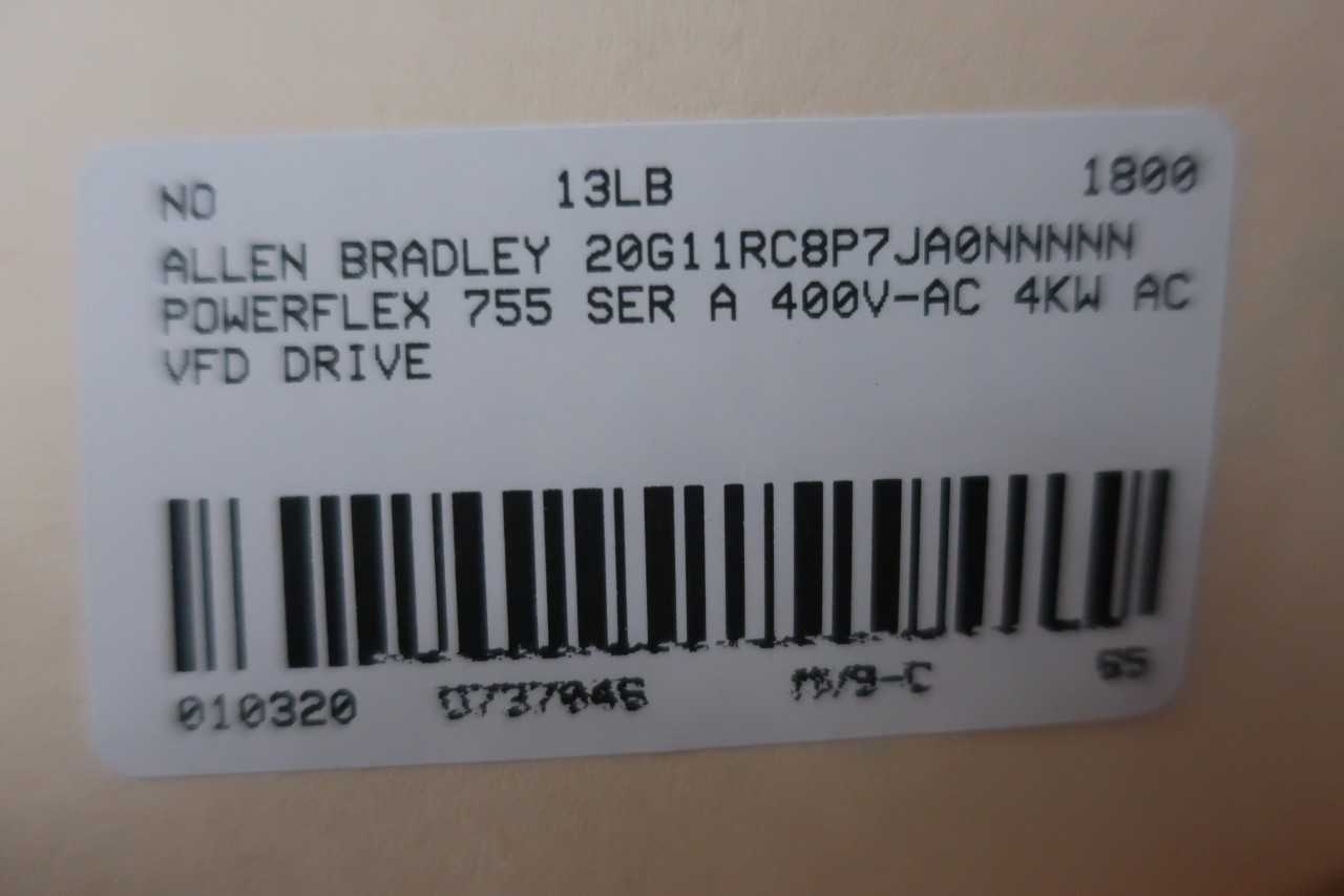 ALLEN BRADLEY 20G11RC8P7JA0NNNNN POWERFLEX 755 432-528V-AC 0-400HZ 0-460V-AC 5HP AC VFD DRIVE - MOTOR DRIVES