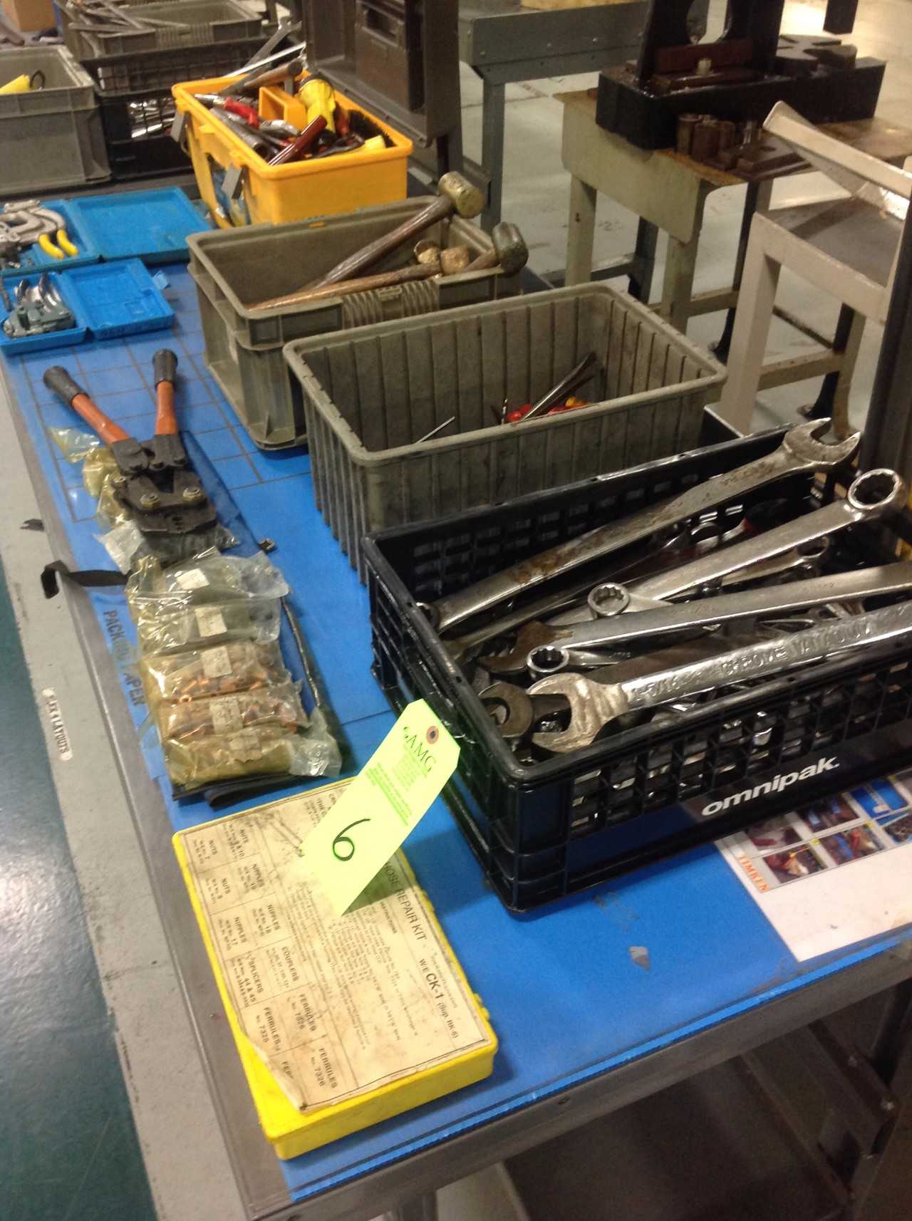 lot of plastic totes and various hand tools - ELECTRIC POWER TOOLS