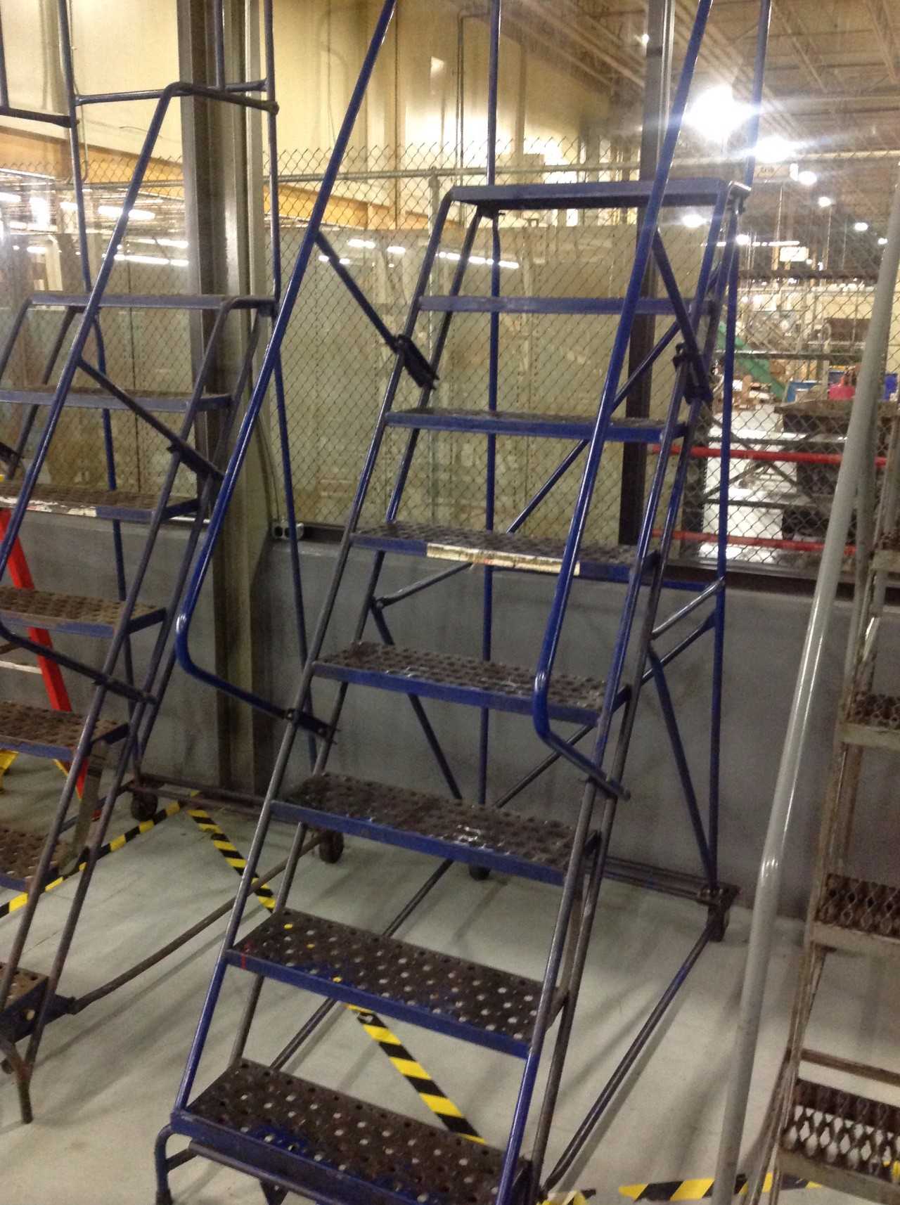Lot of (3) Rolling Metal Ladders - PLANT & FACILITY