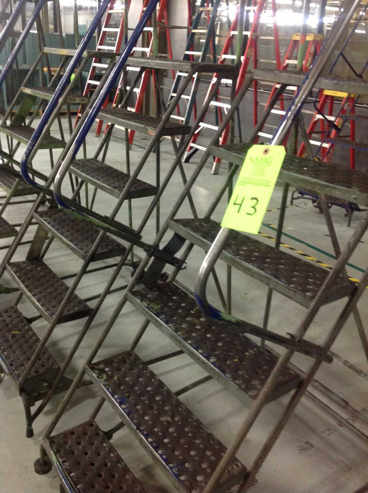 Lot of (8) Rolling Metal Ladders - PLANT & FACILITY