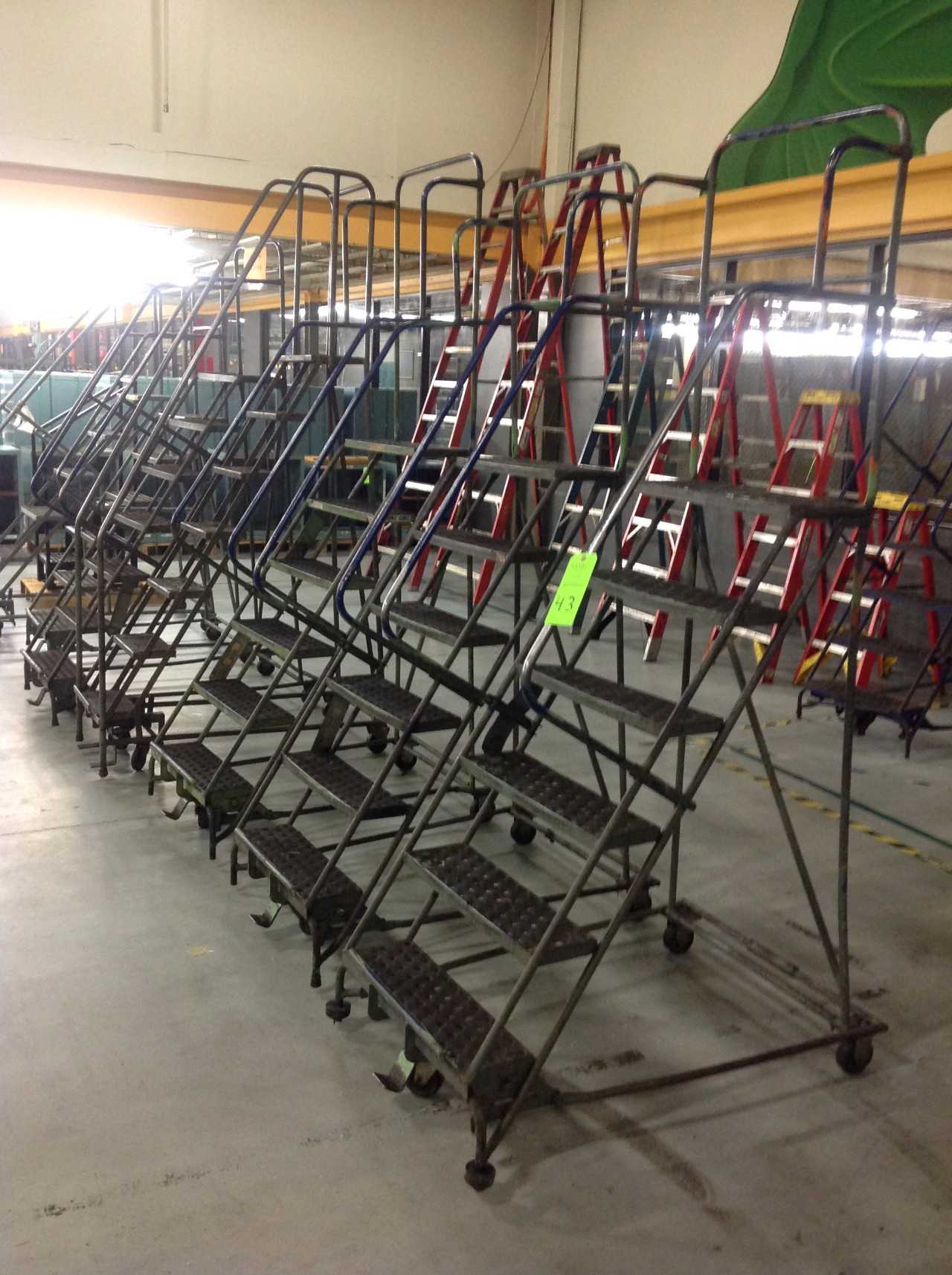 Lot of (8) Rolling Metal Ladders - PLANT & FACILITY