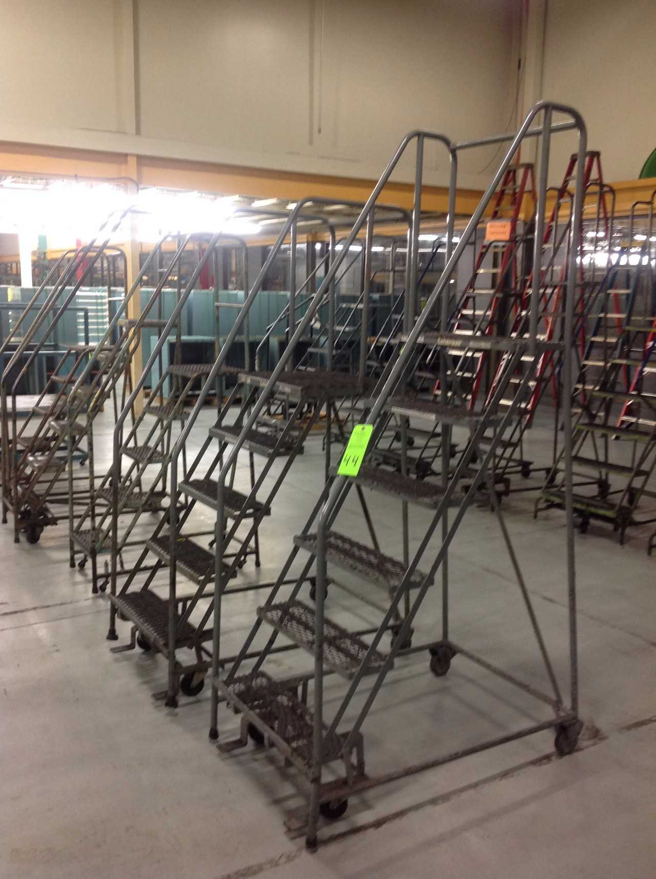 Lot of (5) Rolling Metal Ladders - PLANT & FACILITY