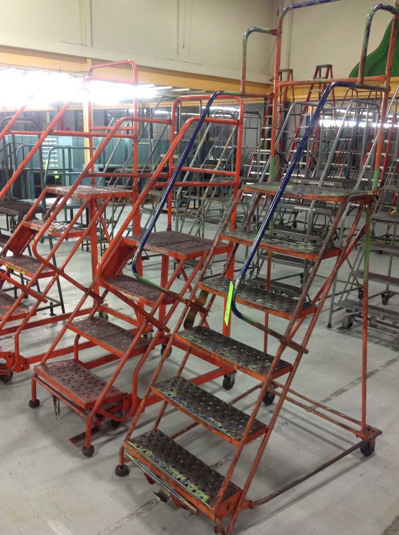 Lot of (3) Rolling Metal Ladders - PLANT & FACILITY