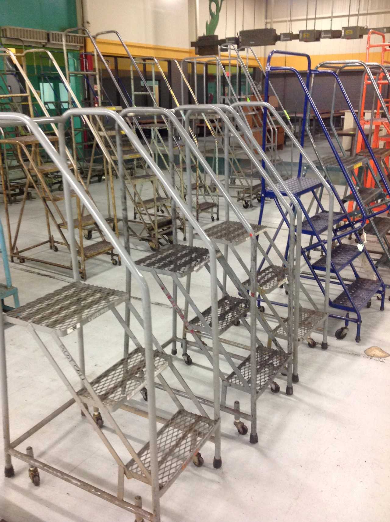 Lot of (6) Rolling Metal Ladders - PLANT & FACILITY