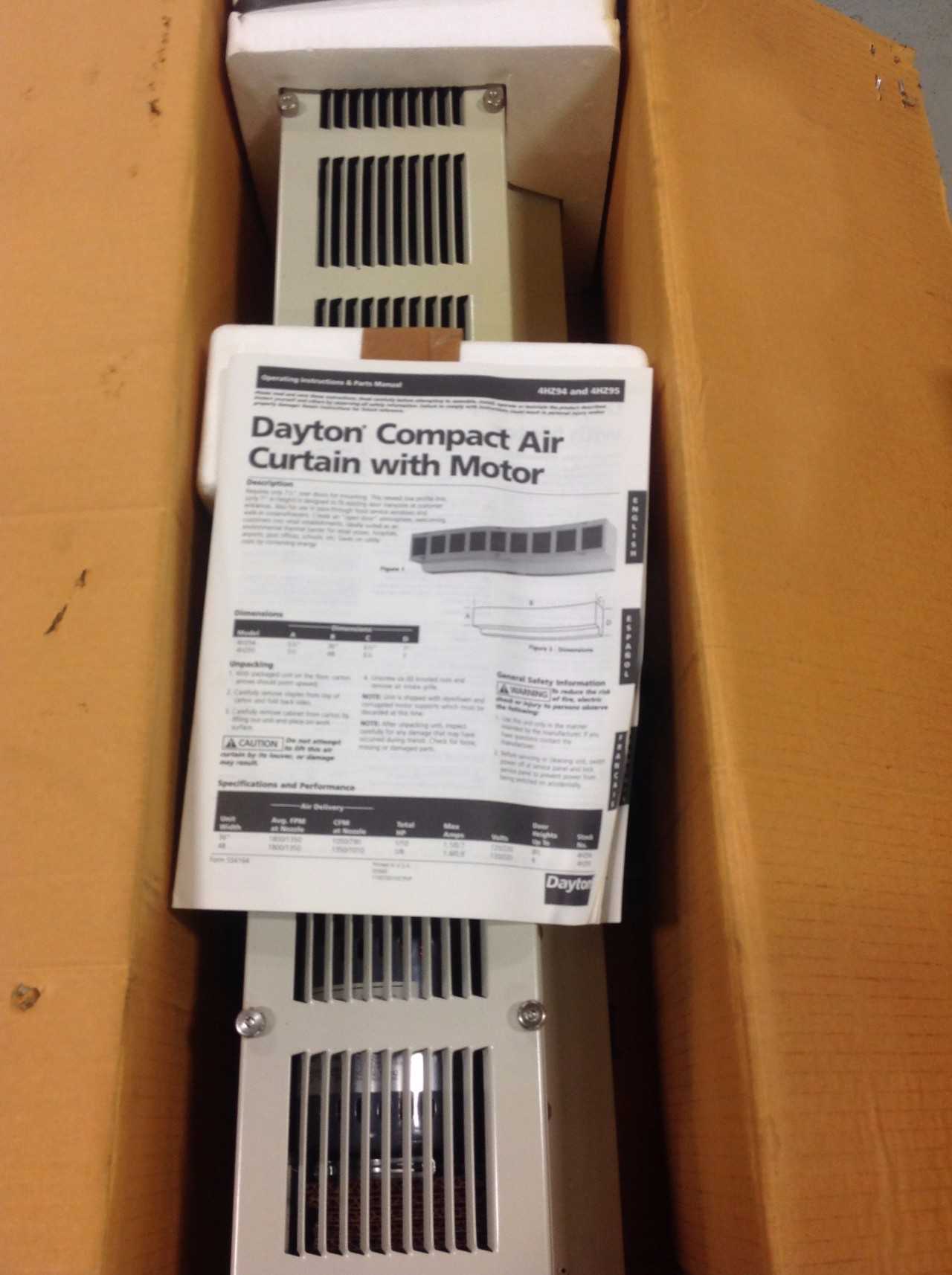 Dayton Compact Air Curtain, New in box - TEMPERATURE CONTROL COMPONENTS