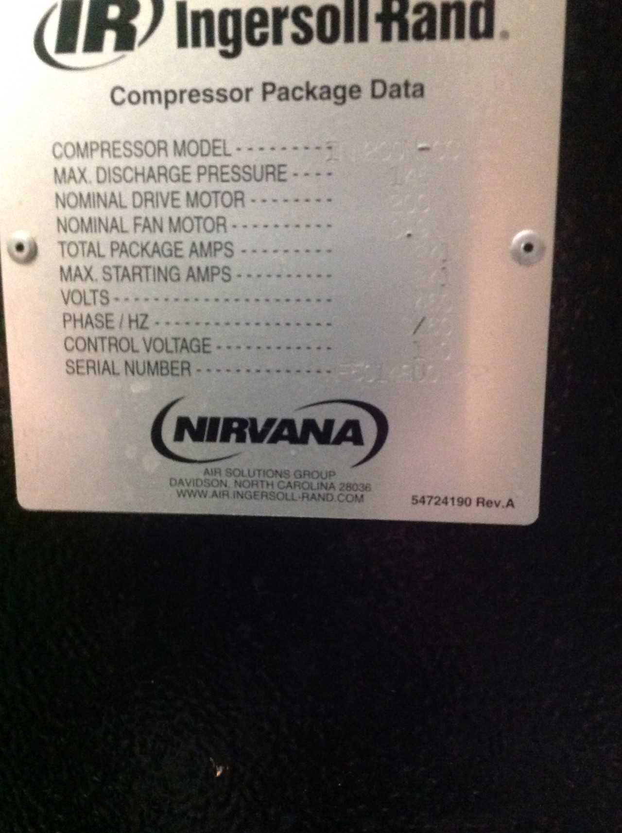 200 H.P. Ingersoll Rand Complete Air compresser system.  - AIR COMPRESSORS