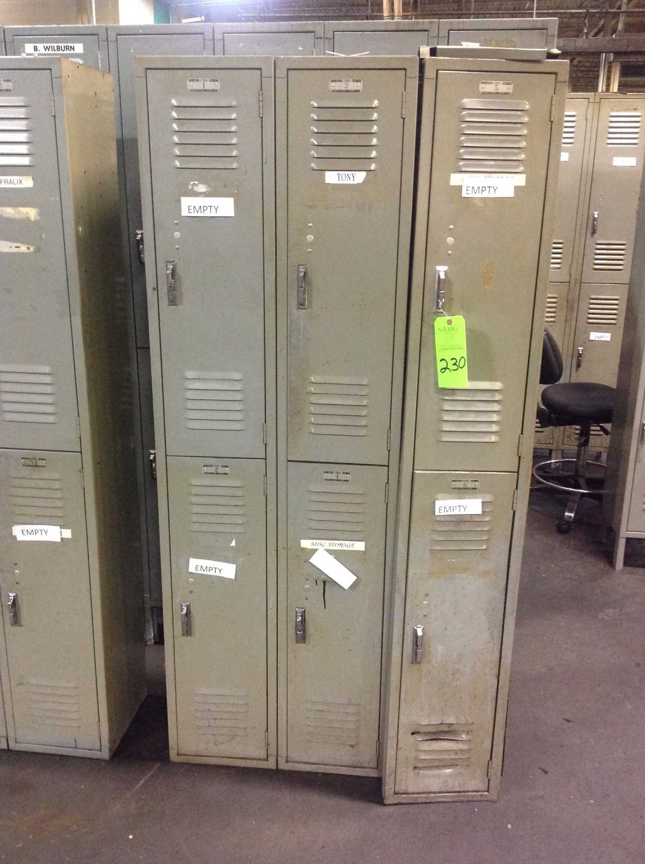 Lot of (11) sections of Metal Lockers w/ Metal shop Tables - PLANT & FACILITY