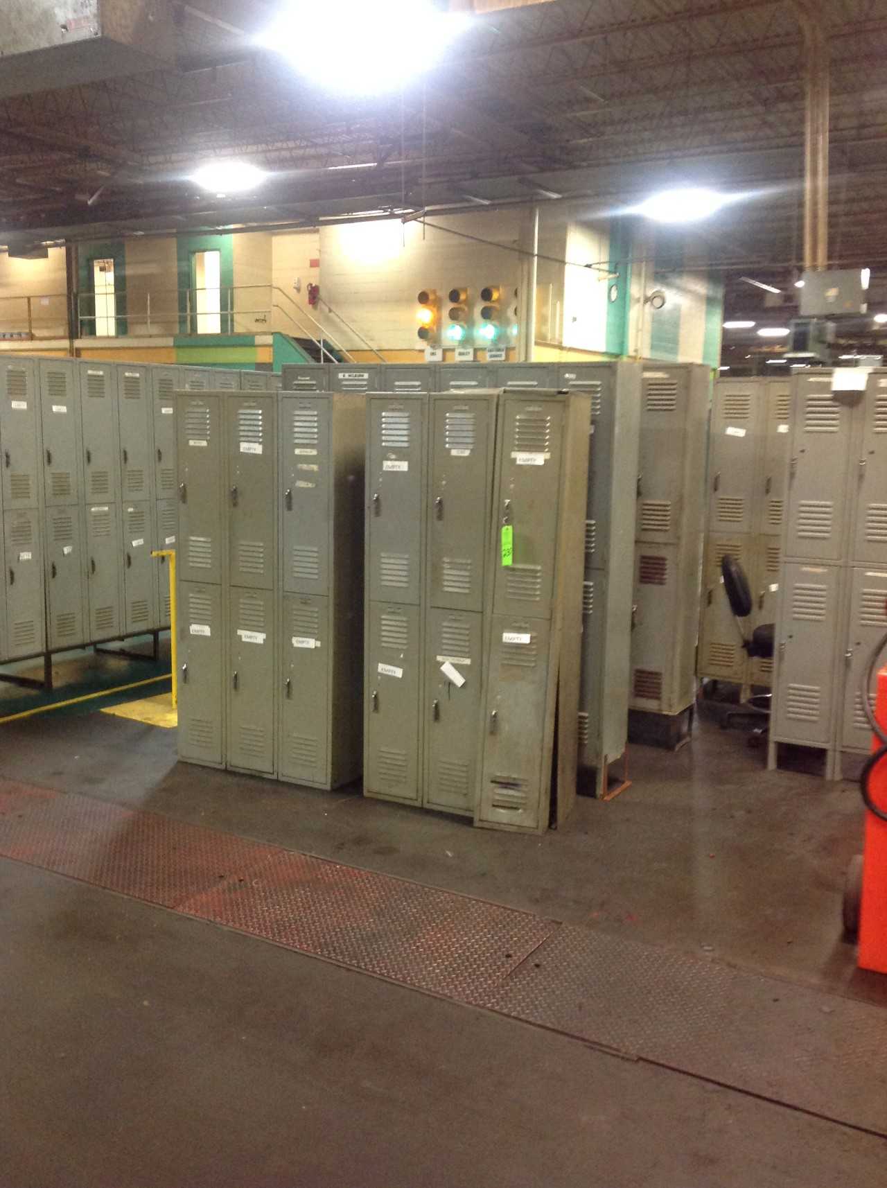 Lot of (11) sections of Metal Lockers w/ Metal shop Tables - PLANT & FACILITY