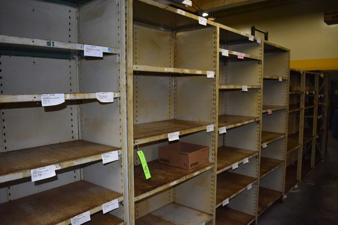 Lot of Metal Shelve units, Located in Tool crib - SHELVING