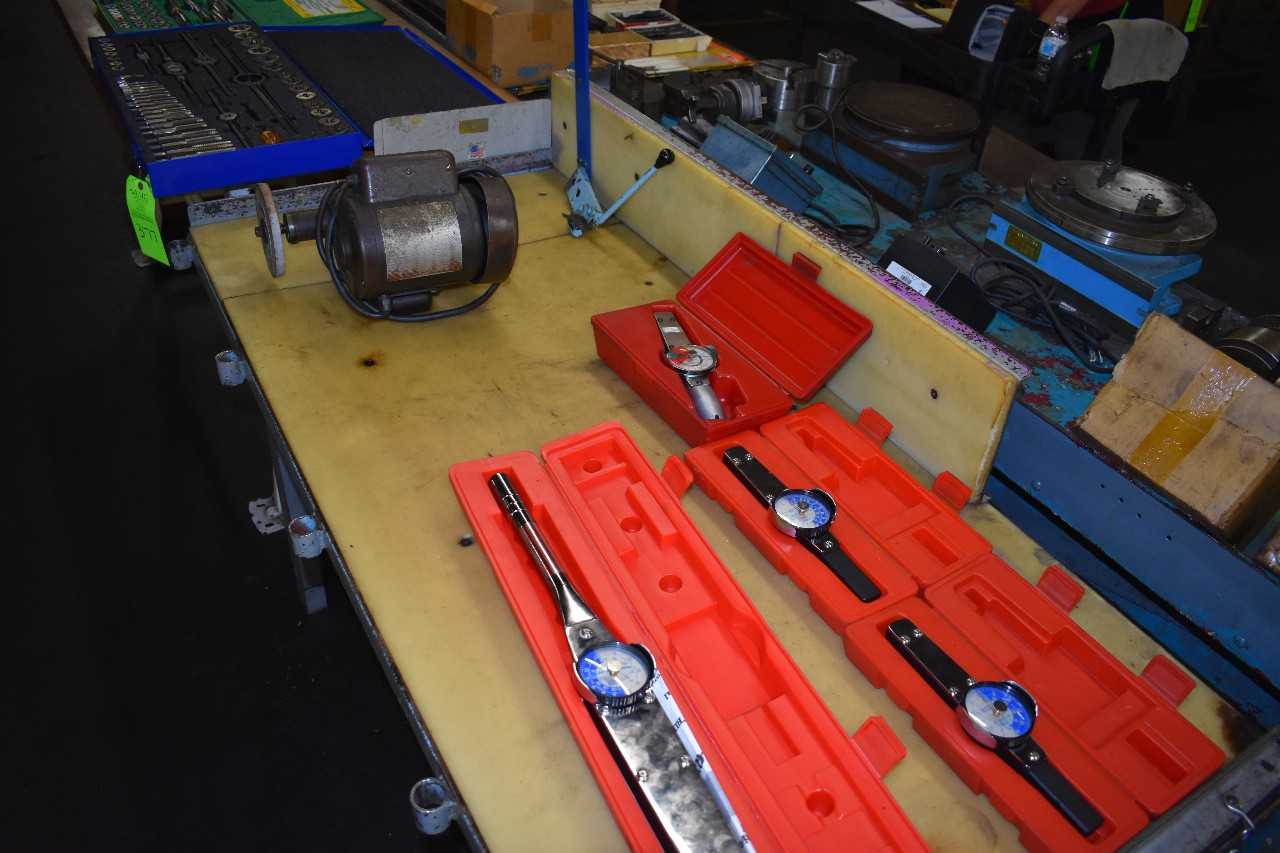 Lot of Proto Dial Torque Wrenches, One table mount Grinder, Metal work table - ELECTRIC POWER TOOLS