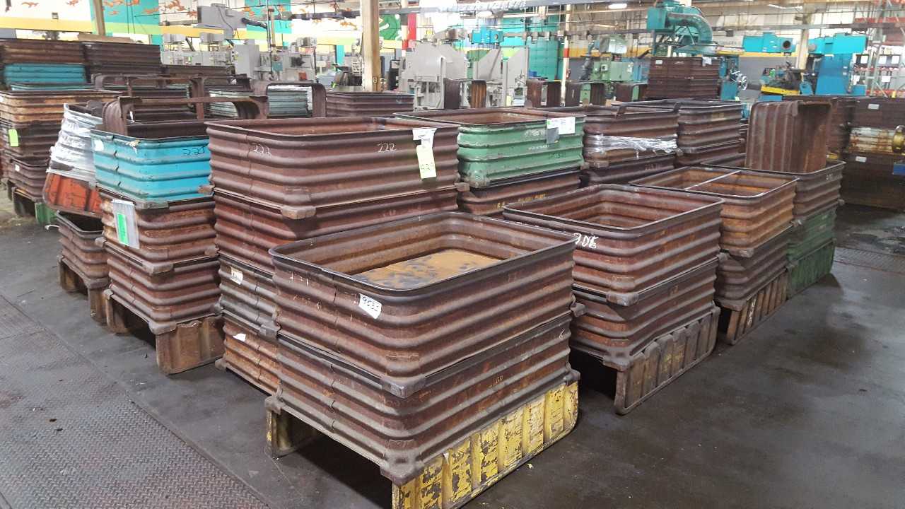Lot of approx. (45) Steel stack able Tubs - MATERIAL HANDLING Lot of approx. (45) Steel stack able Tubs - MATERIAL HANDLING