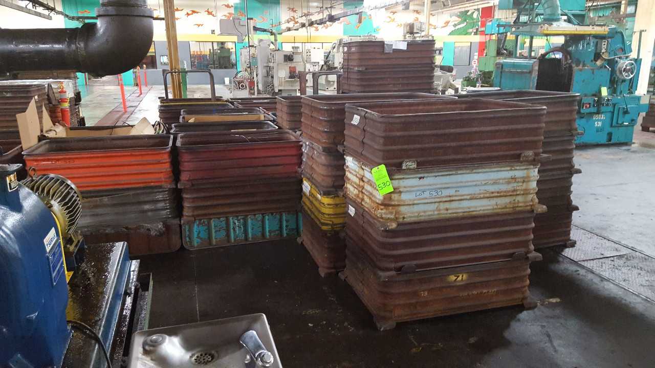 Lot of approx. (50) stack able Steel Tubs - MATERIAL HANDLING Lot of approx. (50) stack able Steel Tubs - MATERIAL HANDLING