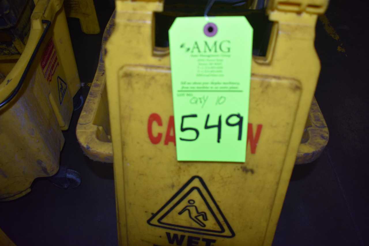 Lot of (10) Rubbermaid mop buckets & Caution sign - PLANT & FACILITY