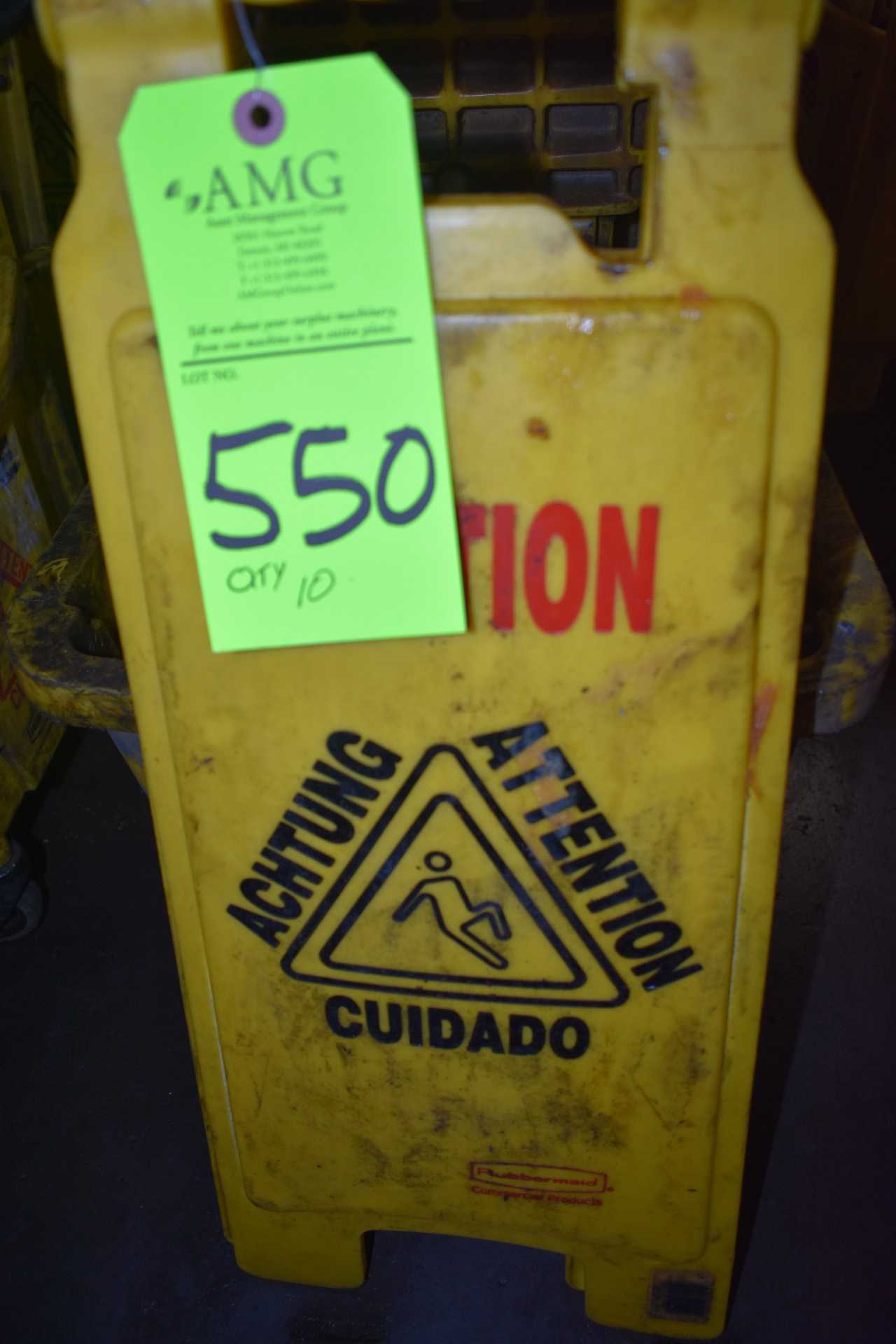 Lot of (10) Rubbermaid mop buckets & Caution sign - PLANT & FACILITY
