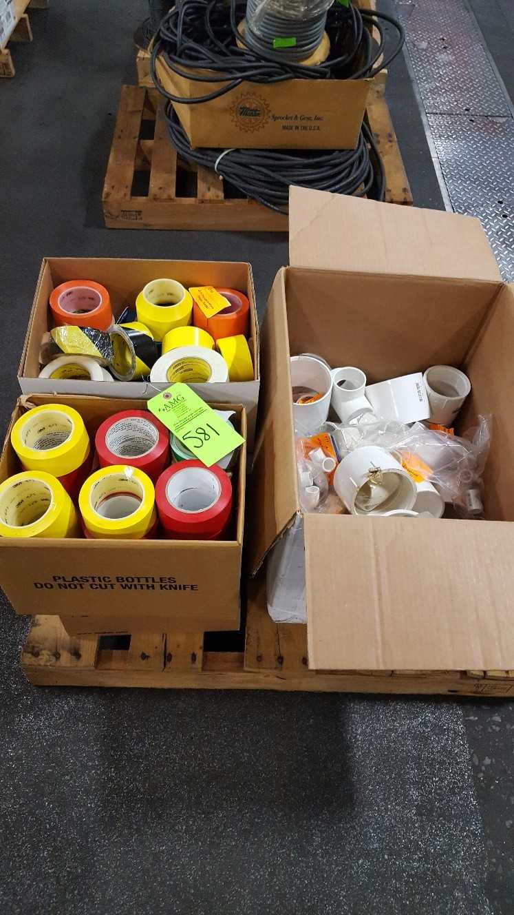 Lot of (2) boxes w/ HD Floor tape, industrial marking tape, plastic plumbing - MISCELLANEOUS