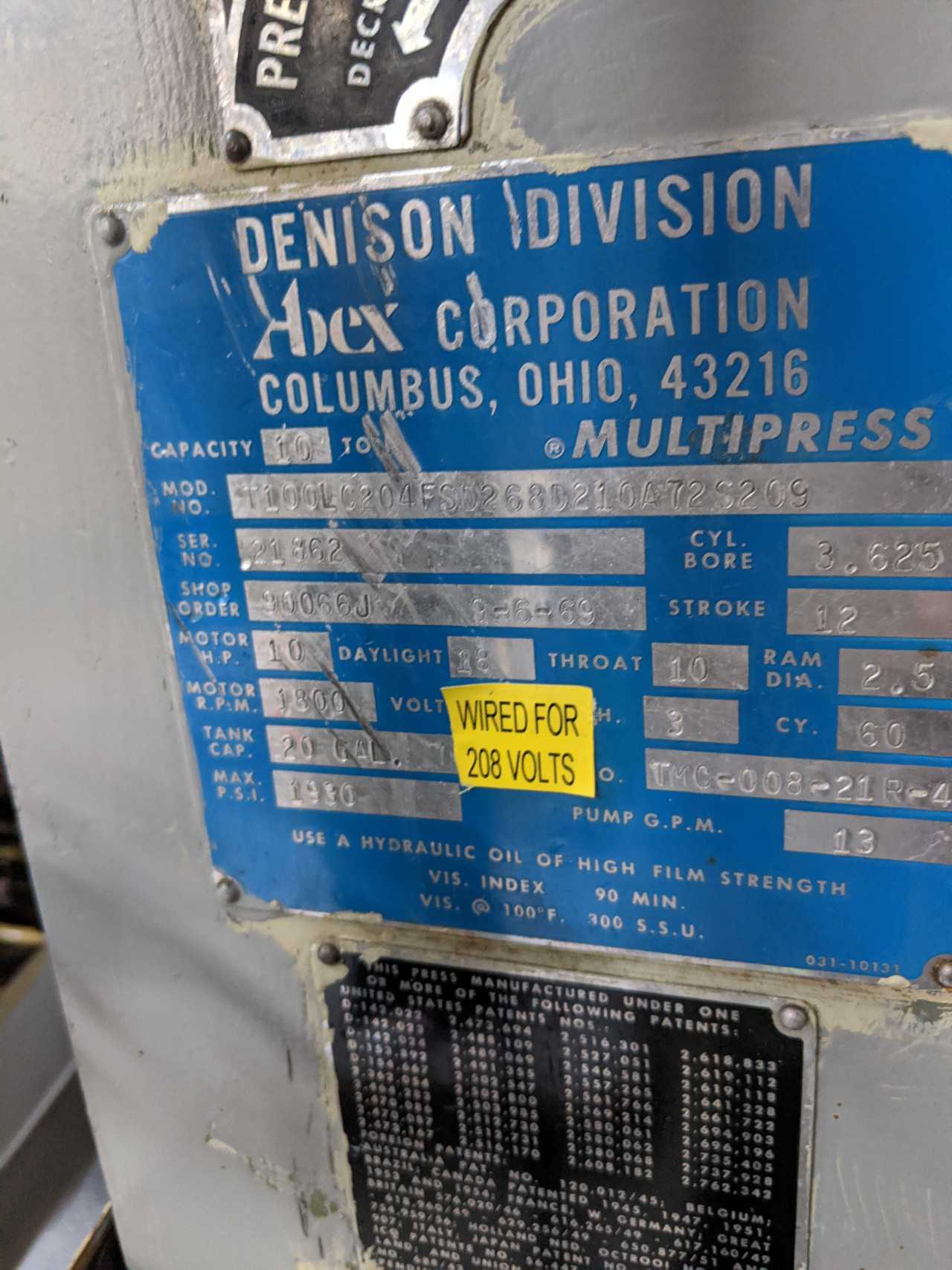 10 TON Denison Hydraulic Press Multipress - PRESSES